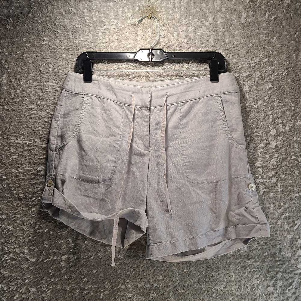 J. Crew Linen Blend Gray Shorts Lightweight Beachy Drawstring Sz 4 Roll Tab Hem